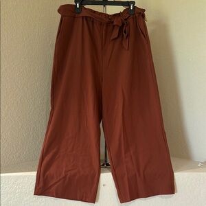 Wide Leg Cropped Pants with Tie Waist - Size XL